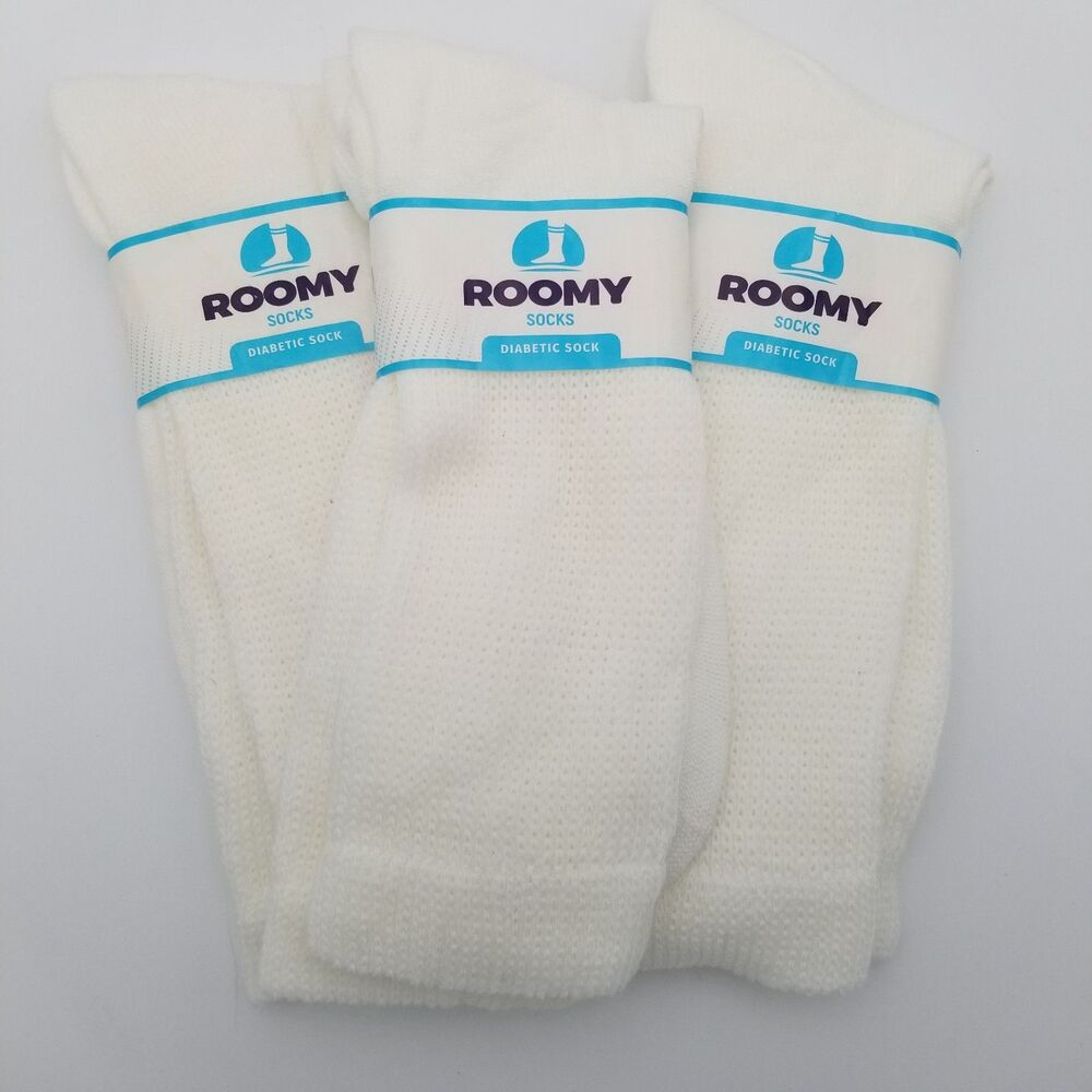 Lot of 3 Pairs of Roomy Diabetic Socks White Crew Size 13-16 J800XL USA Made